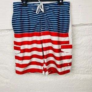 WAVE ZONE red, white & blue American flag swim trunks size large